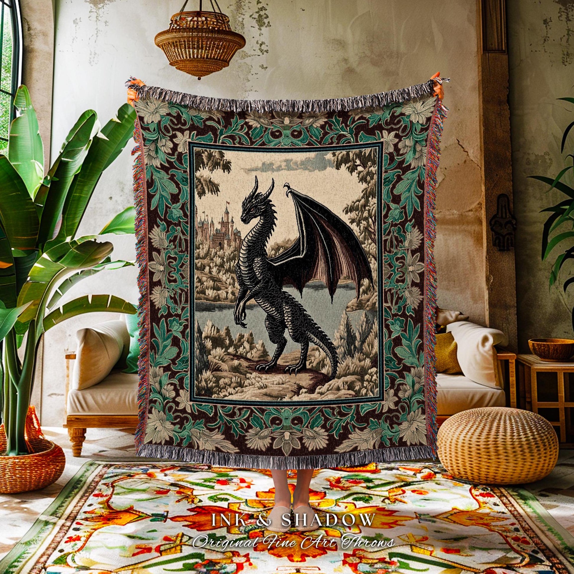 Dark Fairytale Aesthetic Woven Tapestry | Fantasy Throw Blanket Woodland Medieval Bedroom Ethereal Victorian Gothic Dark Academia Decor