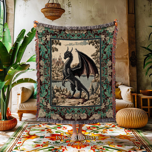 Dark Fairytale Aesthetic Woven Tapestry | Fantasy Throw Blanket Woodland Medieval Bedroom Ethereal Victorian Gothic Dark Academia Decor