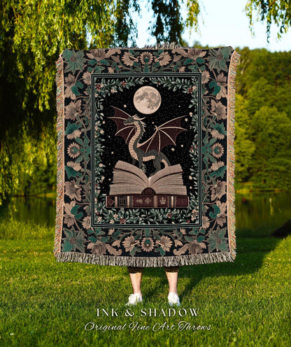 Enchanted Dragon Victorian Tapestry | Magic Woodland Reading Corner Moody Woven Throw Blanket Bedroom Dark Cottagecore Enchanting Aesthetic