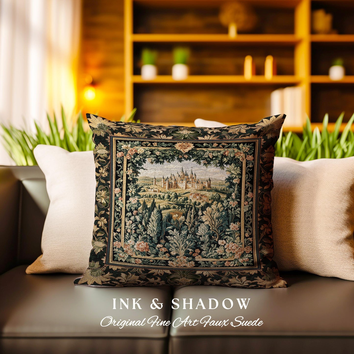 Dark Academia Victorian Royal Tapestry Pillow | Fantasy Cushion Woven Decor Woodland Princess Medieval Rustic Floral Landscape Coquette |