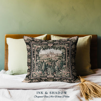 Dark Academia Victorian Royal Tapestry Pillow | Fantasy Cushion Woven Decor Woodland Princess Medieval Rustic Floral Landscape Coquette |