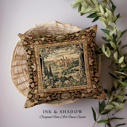 Romantic Victorian Botanical Woven Pillow | Medieval Woodland Fairytale Castle Whimsigothic Folklore Romantic Princesscore Victorian Cushion