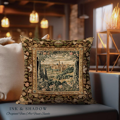 Romantic Victorian Botanical Woven Pillow | Medieval Woodland Fairytale Castle Whimsigothic Folklore Romantic Princesscore Victorian Cushion