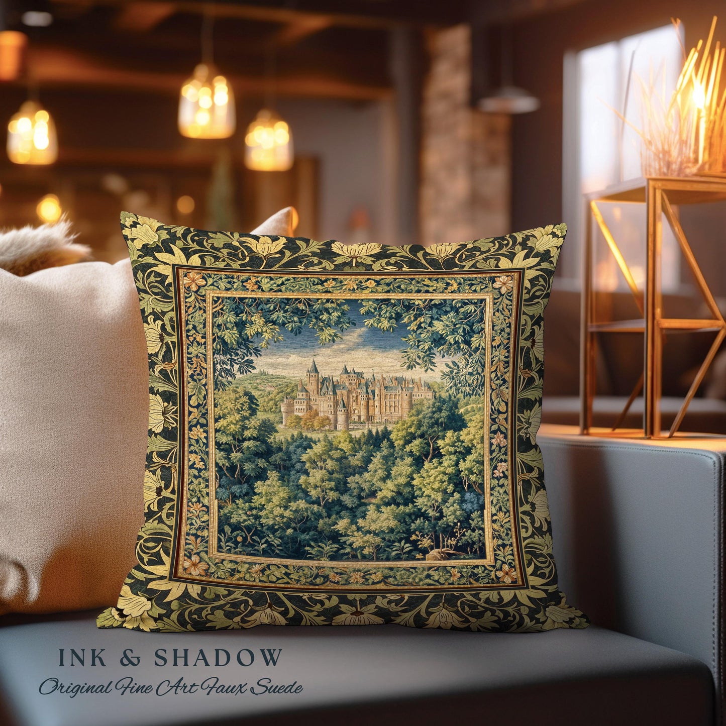 Ethereal Fairytale Fantasy Castle Pillow | Dark Academia Woodland Fairy Folklore Princess Aesthetic Magical Landscape Forestcore Romantic