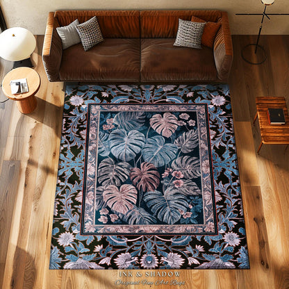 Cool Hues Eclectic Area Rug | Monstera Houseplant Decor Accent Rug Whimsical Gothic Aesthetic Home Decor Dark Academia Artwork Forestcore |