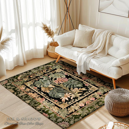 Plant Lover Home Decor Botanical Rug | Victorian Goth Romantic Renaissance Cottagecore Woodland Home Accent Rug Maximalist Bedroom Eclectic