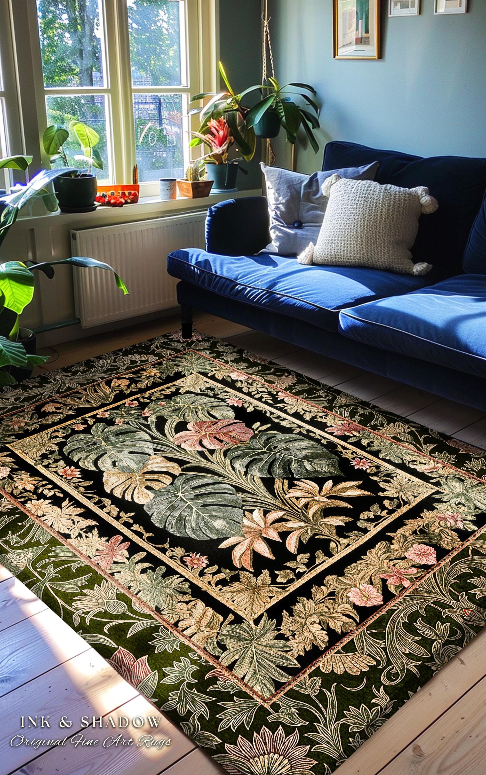 Plant Lover Home Decor Botanical Rug | Victorian Goth Romantic Renaissance Cottagecore Woodland Home Accent Rug Maximalist Bedroom Eclectic