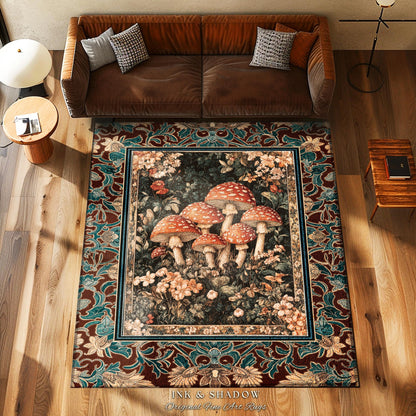 Magical Mushroom Eclectic Area Rug | Fairy Aesthetic Bedroom Whimsigoth Forest Decor Whimsical Fairycore Accent Rug Cute Housewarming Gift |