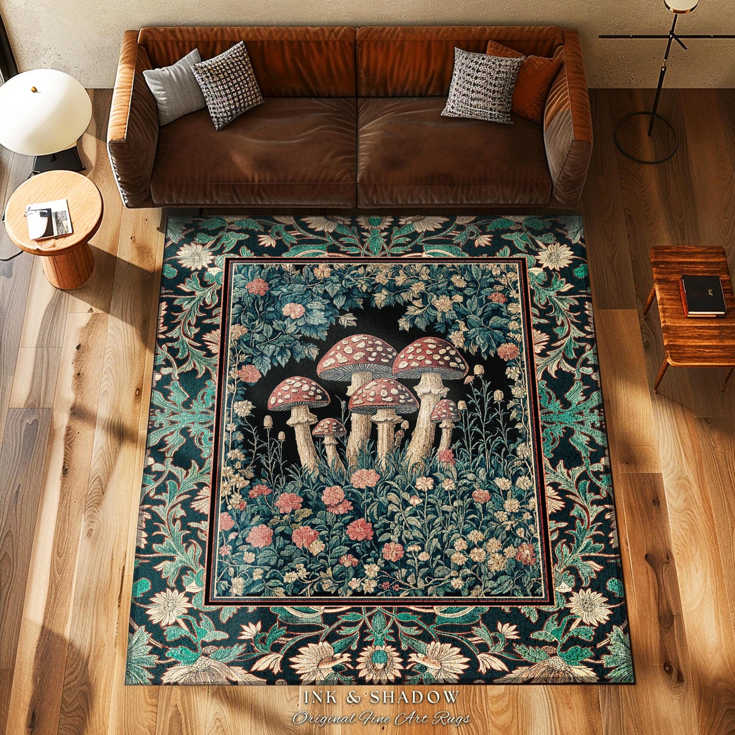 Fairytale Bedroom Mushroom Area Rug | Whimsical Wonders Botanical Forest Decor Whimsical Accent Rug Cute Cottagecore Fungi Fairy Aesthetic