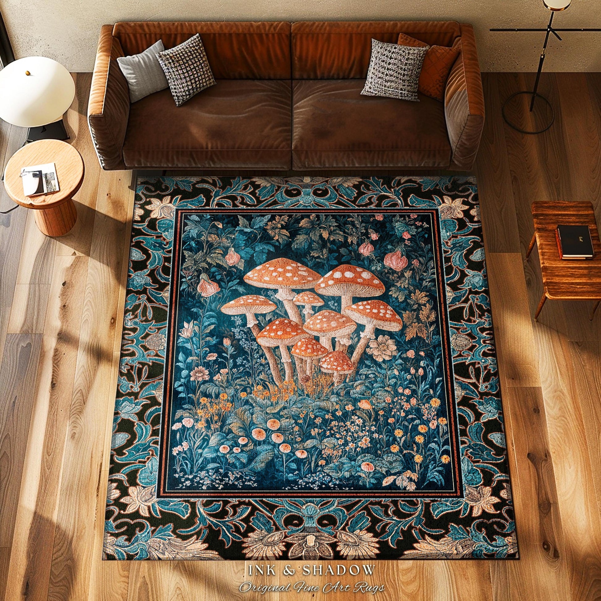 Mystic Forest Fungi Accent Rug | Maximalist Aesthetic Whimsical Mushroom Bedroom Decor Fairycore Area Rug Cute Housewarming Gift Bohemian |