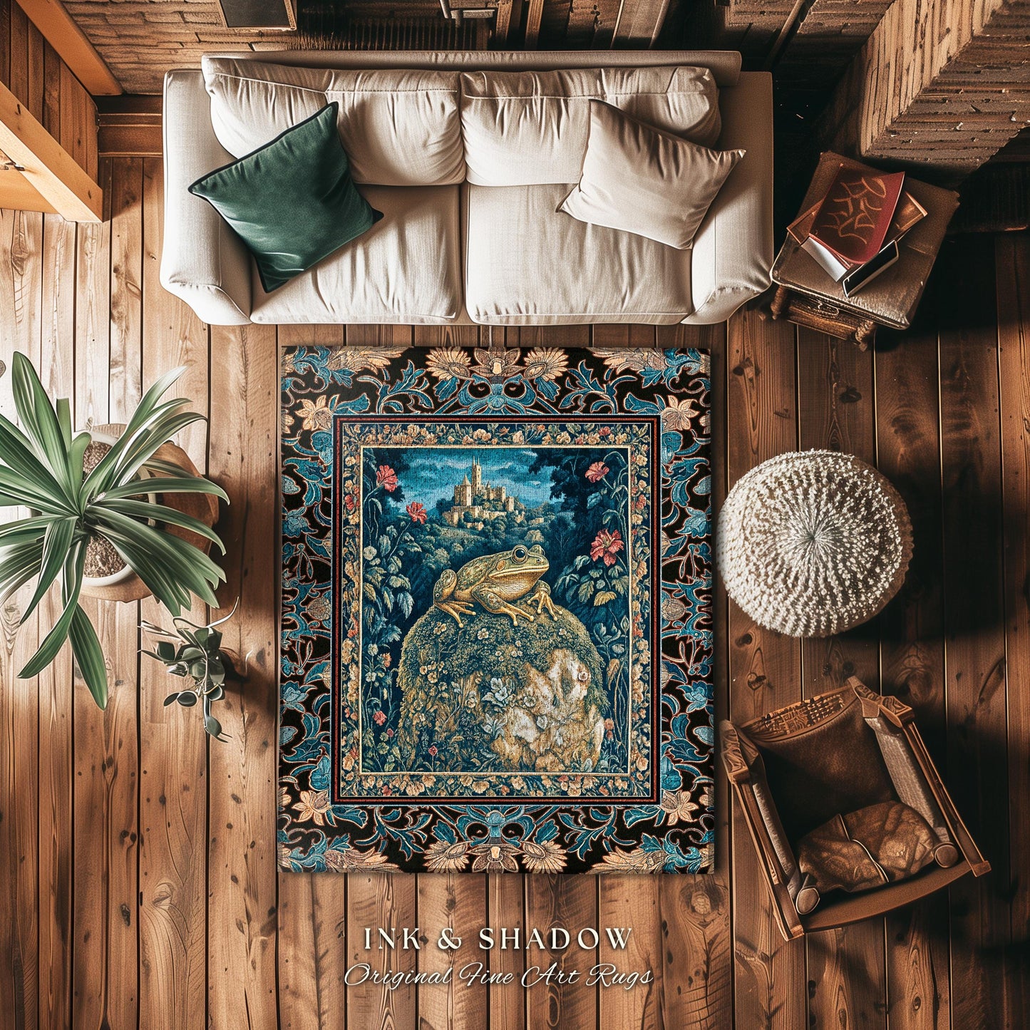 Fairytale Aesthetic Toad Rug | Frog Lover Bedroom Accent Goblincore Living Room Dark Cottagecore Magic Eclectic Fairycore Book Nook Rug |