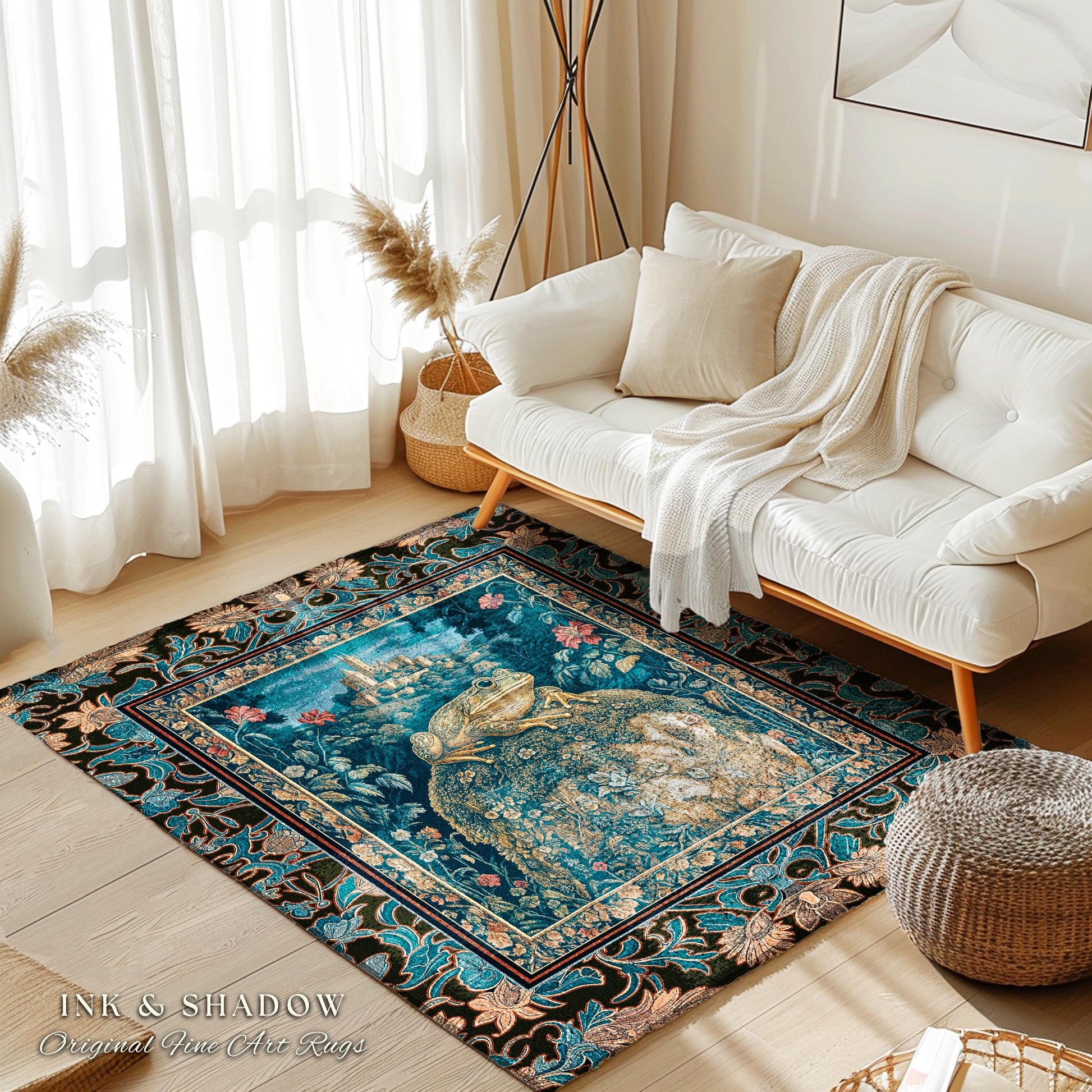 Fairytale Aesthetic Toad Rug | Frog Lover Bedroom Accent Goblincore Living Room Dark Cottagecore Magic Eclectic Fairycore Book Nook Rug |