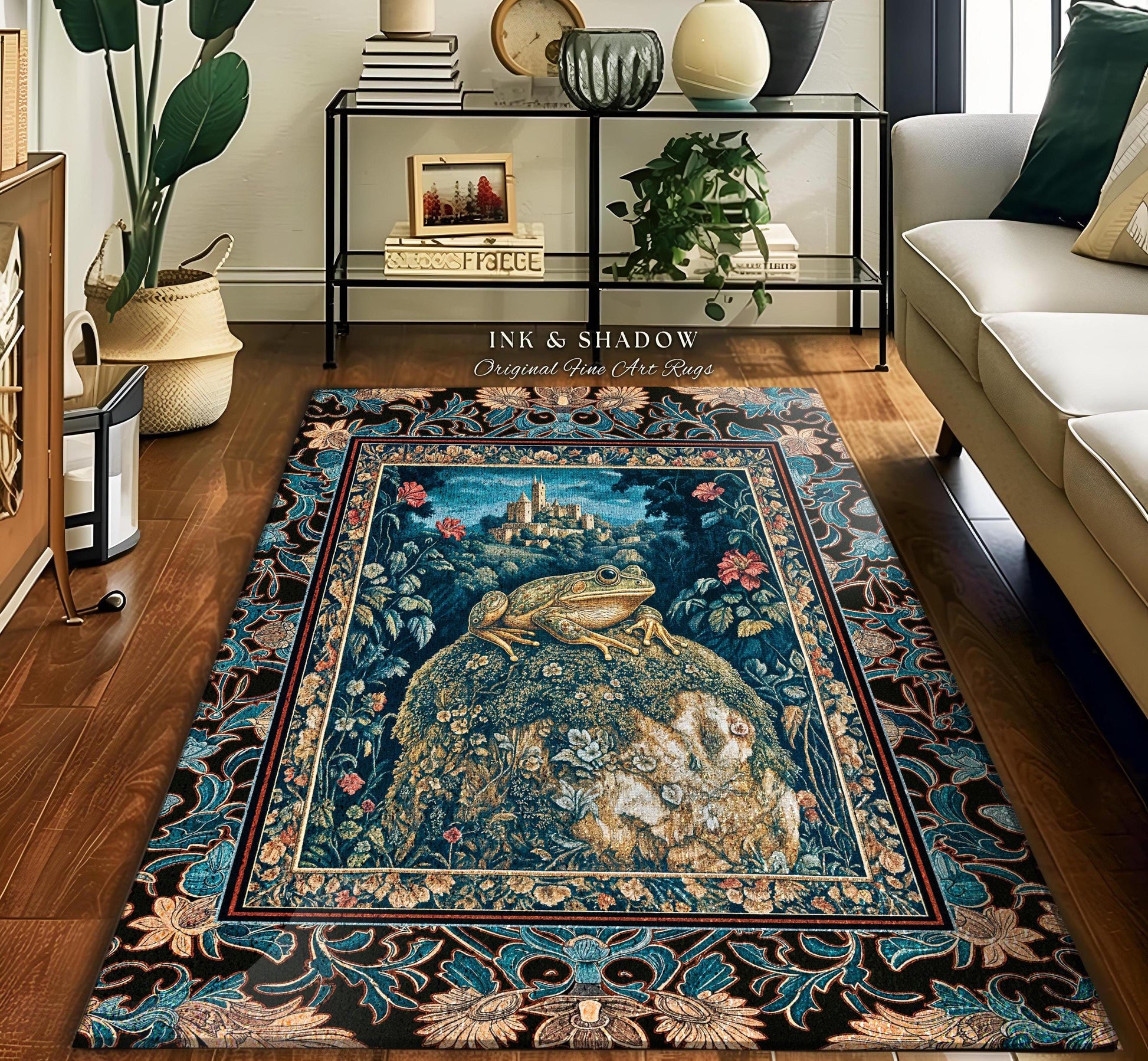 Fairytale Aesthetic Toad Rug | Frog Lover Bedroom Accent Goblincore Living Room Dark Cottagecore Magic Eclectic Fairycore Book Nook Rug |