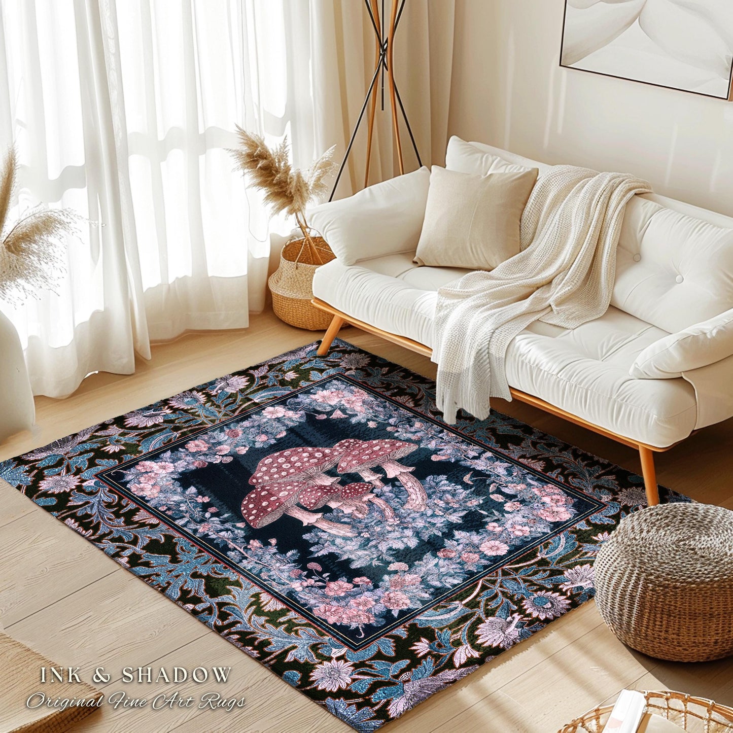 Foraging Fungi Mushroom Rug | Whimsical Eclectic Accent Rug for Fairy Aesthetic Bedroom Whimsigoth Decor Fairycore Area Rug Boho Toadstool