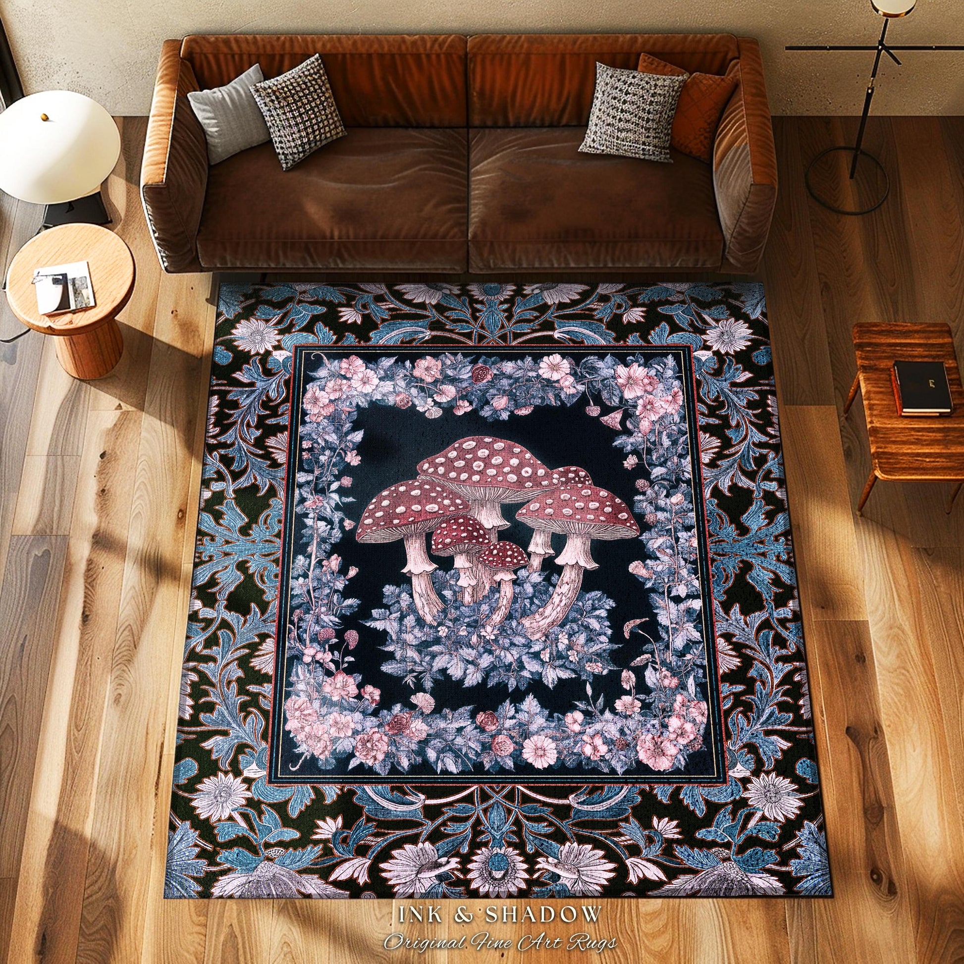 Foraging Fungi Mushroom Rug | Whimsical Eclectic Accent Rug for Fairy Aesthetic Bedroom Whimsigoth Decor Fairycore Area Rug Boho Toadstool