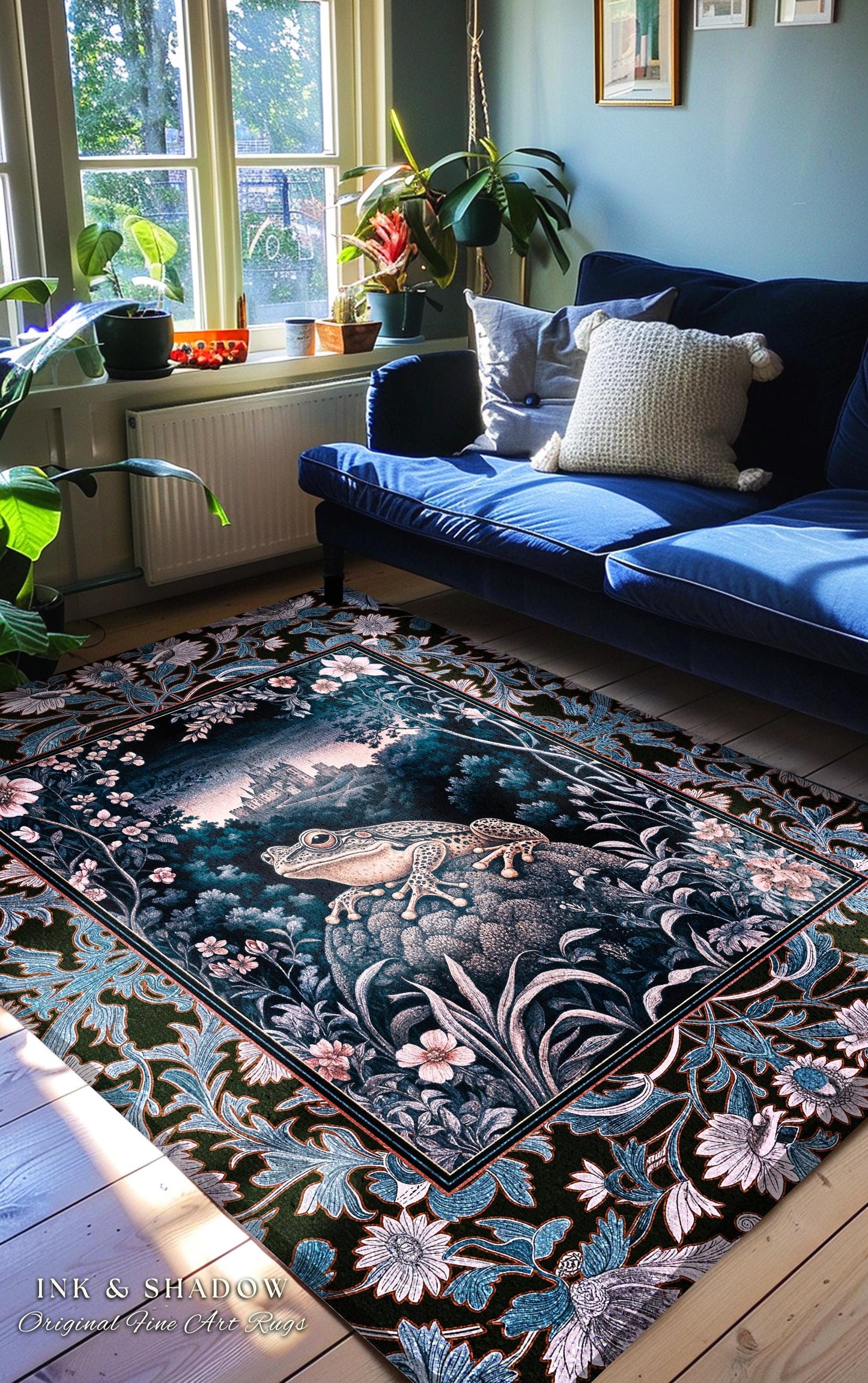 Witchy Toad Rug for Moody Bedroom | Dark Victorian Floral Frog Lover Accent Rug Eclectic Living Room Whimsical Cottagecore Magic Fairycore