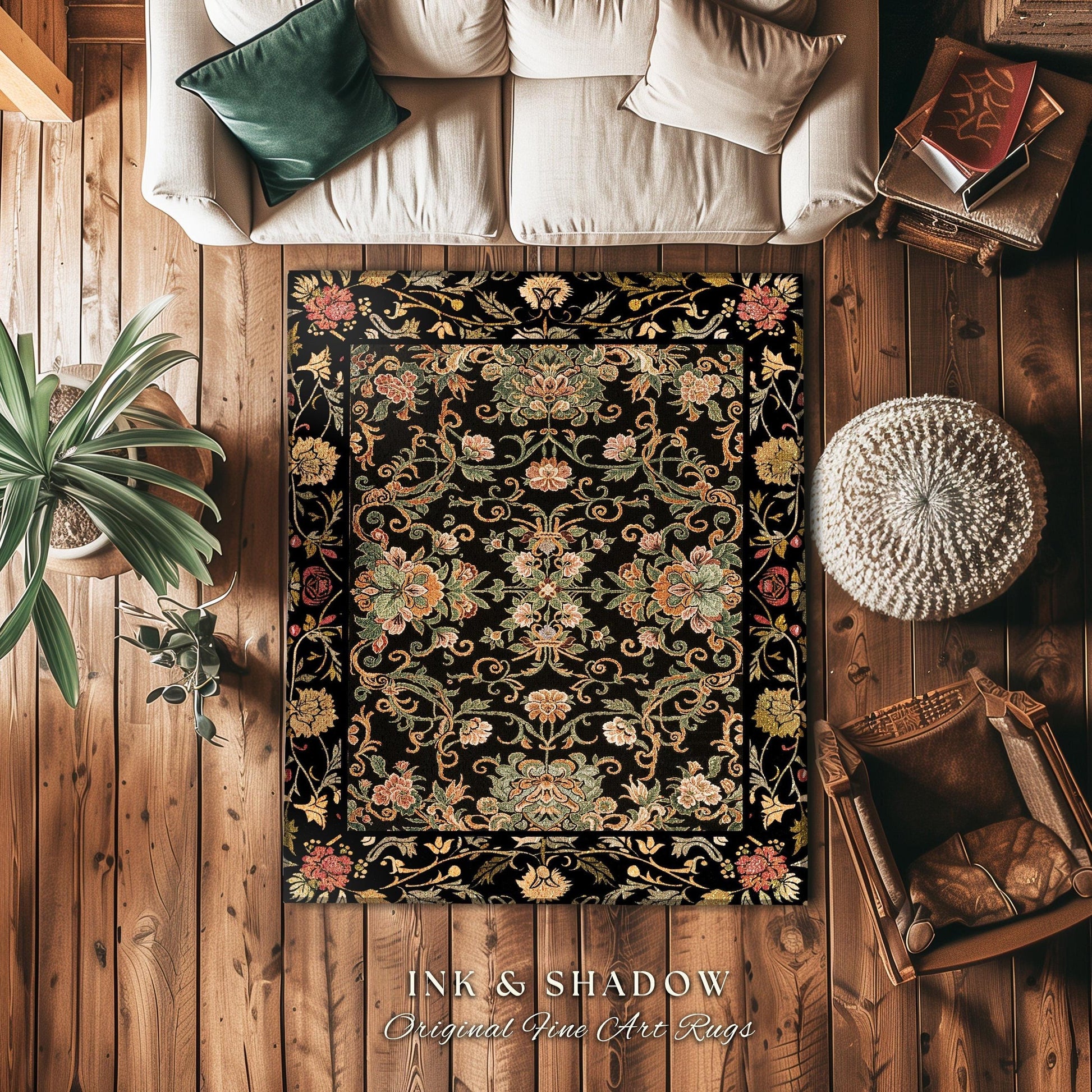 Floral Maximalism Accent Rug | Boho Folklore Aesthetic Danish Home Decor Housewarming Gift Fairycore Whimsical Woodland Wildflower Bedroom |