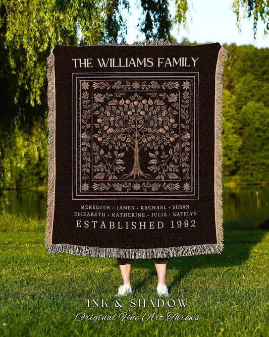 Family Heirloom Rustic Tapestry | Generational Gift for Grandparents Personalized Family Names Throw Blanket Meaningful Ancestry Keepsake