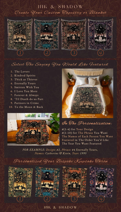 Western Whimsy Personalized Couple Blanket | Cowboy & Cowgirl Thoughtful Wedding Anniversary Boho Country Farmhouse Wedding Custom Tapestry