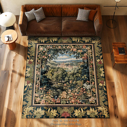 Fantasy Castle Botanical Area Rug | Fairycore Princess Bedroom Woodland Moody Medieval Woodland Fairytale Whimsy Whimsigothic Home Decor |