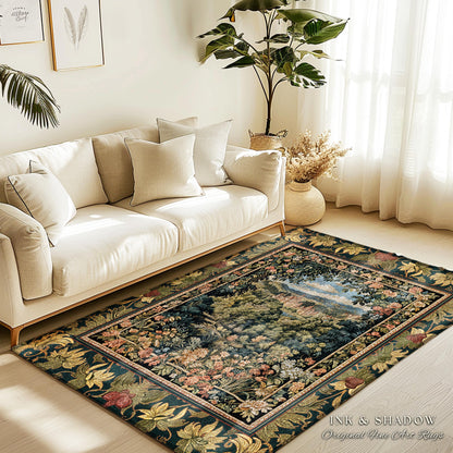 Fantasy Castle Botanical Area Rug | Fairycore Princess Bedroom Woodland Moody Medieval Woodland Fairytale Whimsy Whimsigothic Home Decor |