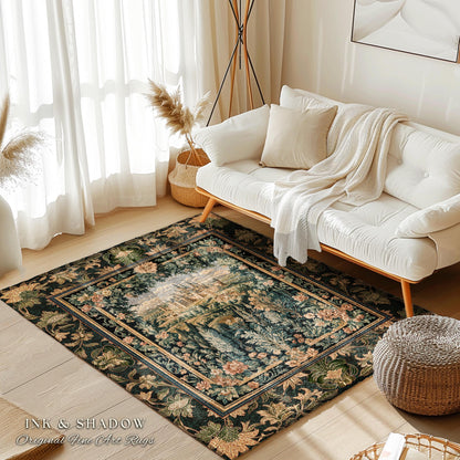 Dark Academia Victorian Royal Rug | Fantasy Home Accent Decor Woodland Princess Medieval Rustic Floral Landscape Coquette Maximalist Castle