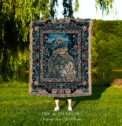 Fairytale Aesthetic Toad Blanket | Frog Lover Bedroom Accent Goblincore Woven Tapestry Dark Cottagecore Magic Eclectic Fairycore Book Nook