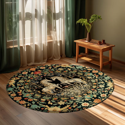 Soft Cottagecore Floral Area Rug Magical Unicorns Fairycore Fairytale Aesthetic | Whimsical Rustic Decor Baroque Romantic Mystic Forestcore