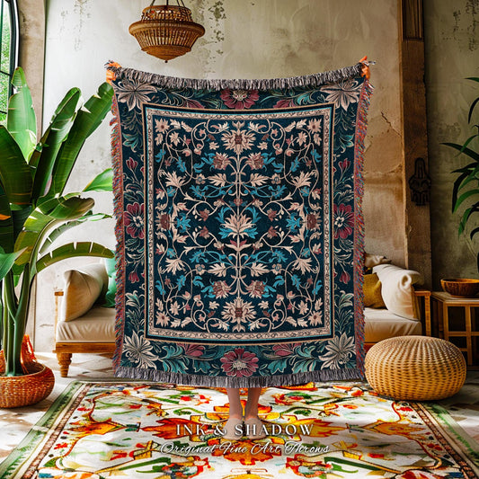 Botanical Gothic Woven Tapestry | Botanical Renaissance Throw Blanket Antique Victorian Maximalist Decor Botanical Pattern Whimsigothic Room