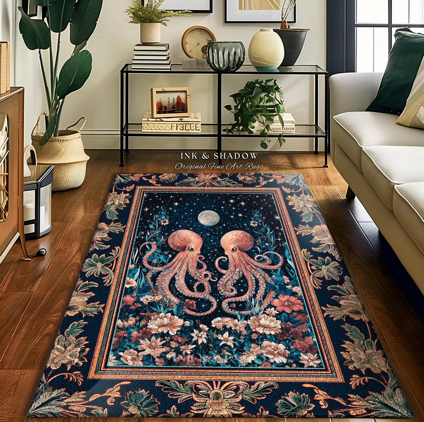 Ethereal Oddities Octopus Area Rug | Moonlit Nautical Woven Blanket Celestial Sea Life Cute Ocean Aesthetic Beach House Rug Whimsigothic |