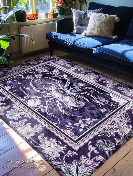 Whimsigothic Purple Spider Rug | Pastel Gothic Victorian Cottagecore Home Decor Witchy Whimsical Enchanted Nature Amethyst Home Accent |