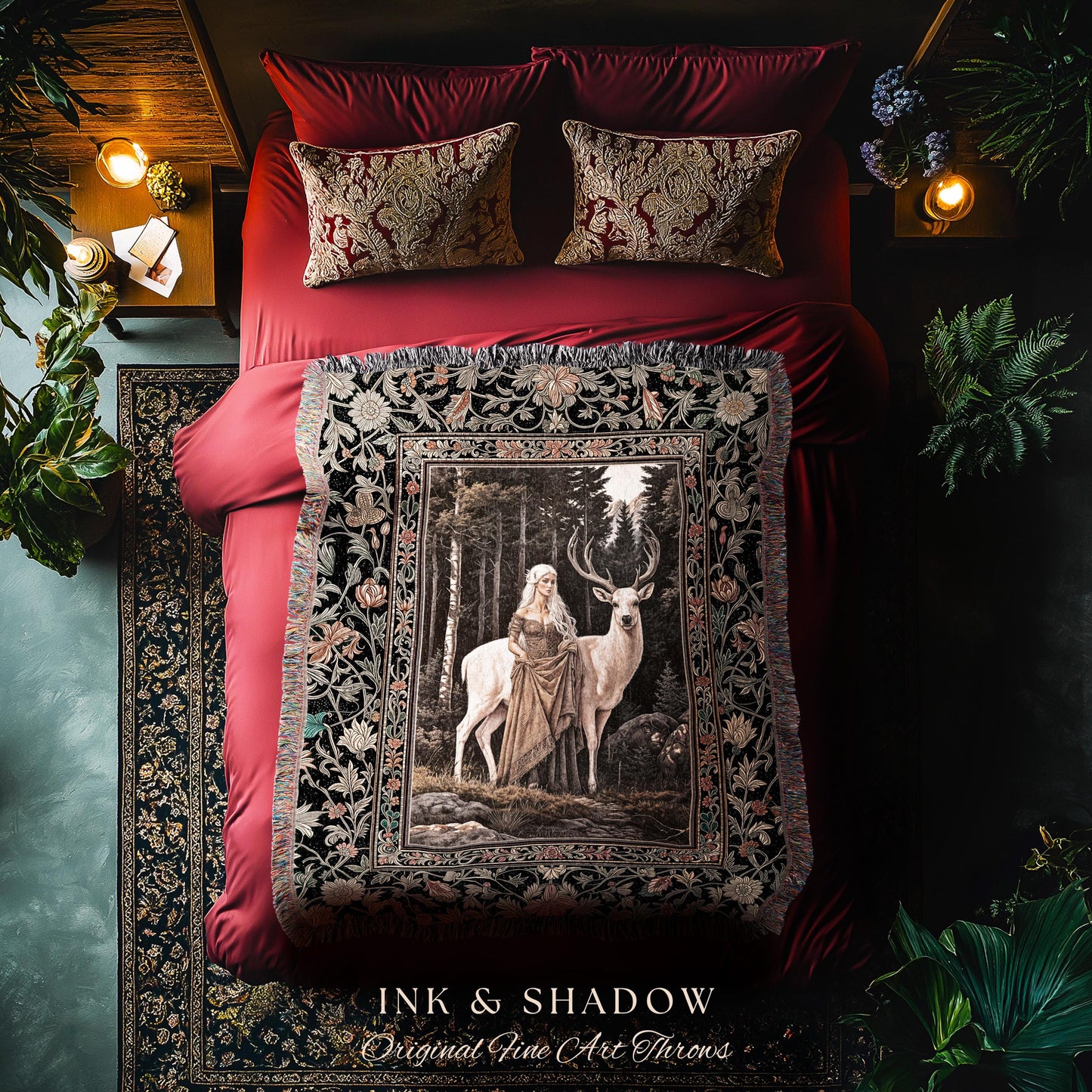 Enchanting Forest Spirit Tapestry | Magical Meadow Fairycore Throw Blanket Ethereal Woodland Princess Renaissance Aesthetic Gothic Woods |