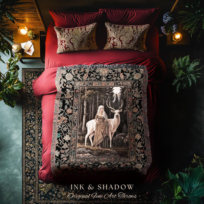 Enchanting Forest Spirit Tapestry | Magical Meadow Fairycore Throw Blanket Ethereal Woodland Princess Renaissance Aesthetic Gothic Woods |