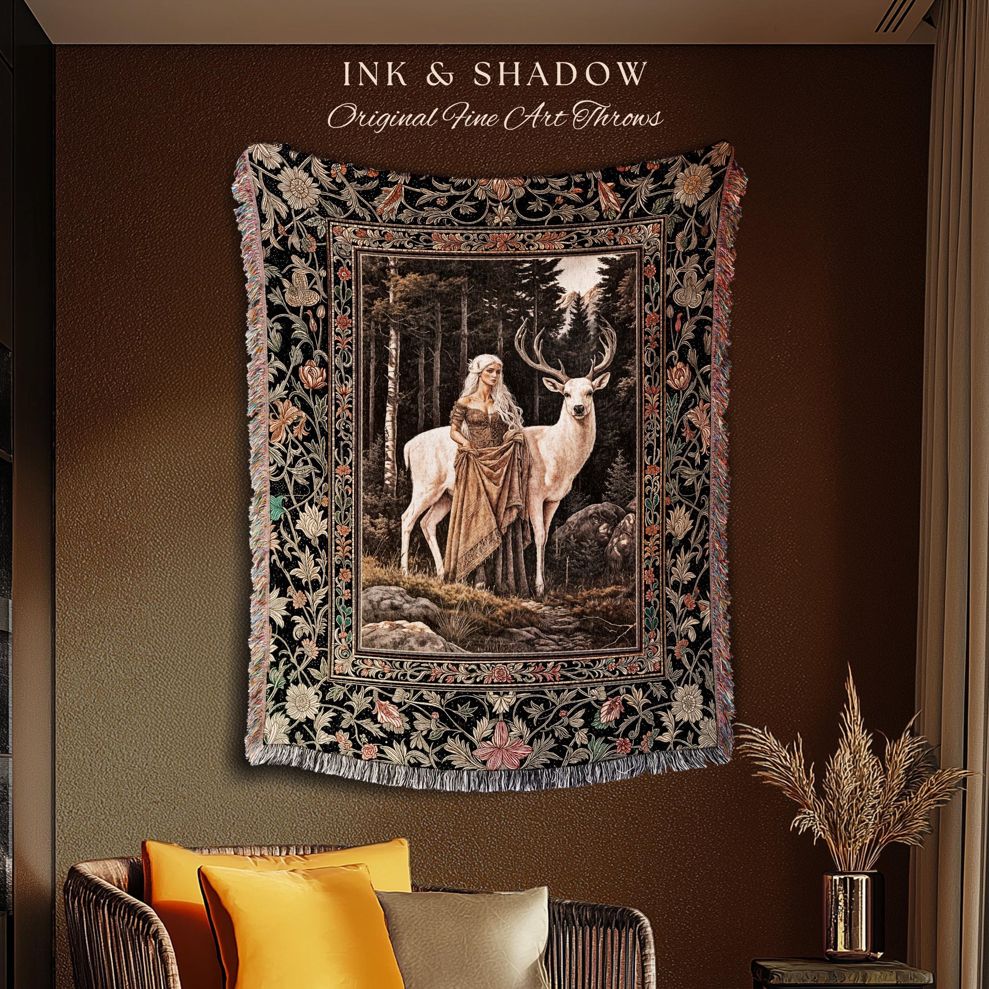 Enchanting Forest Spirit Tapestry | Magical Meadow Fairycore Throw Blanket Ethereal Woodland Princess Renaissance Aesthetic Gothic Woods |