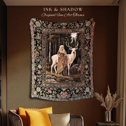 Enchanting Forest Spirit Tapestry | Magical Meadow Fairycore Throw Blanket Ethereal Woodland Princess Renaissance Aesthetic Gothic Woods |