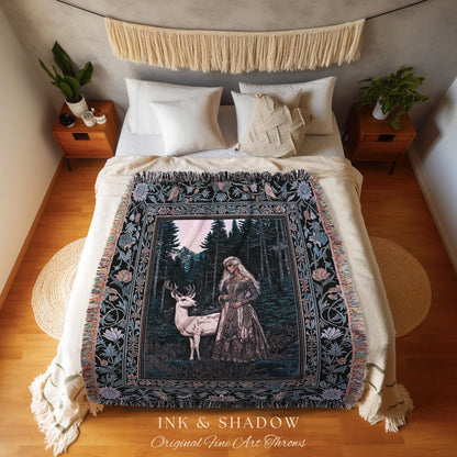 Gothic Forest Spirit Tapestry | Dark Academia Storybook Aesthetic Witchy Baroque Bedroom Decor Forest Nymph Whimsigothic Fantasy Inspired |