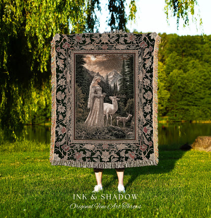 Enchanted Lands Medieval Tapestry | Gothic Landscape Fantasy Throw Blanket Woven Wall Art Dark Fairycore Romantic Victorian Gothic Fairytale