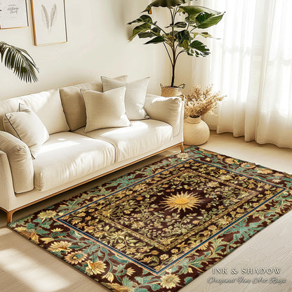 Boho Maximalist Sun Area Rug | Witchy Mystic Theme Rug Whimsical Celestial Tarot Aesthetic Astrology Inspired Spiritual Witchy Accent Rug