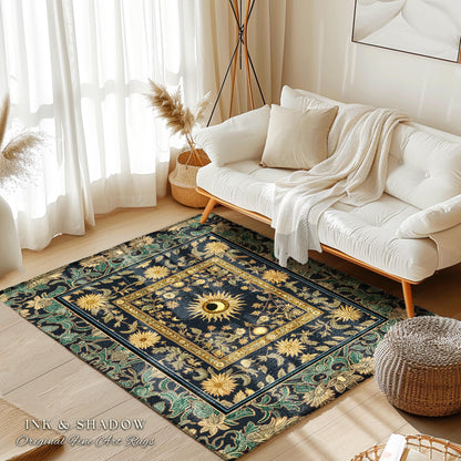 Earthy Spiritual Sun Accent Rug | Hippie Gothic Botanical Ethereal Mystic Bedroom Rug Whimsical Celestial Tarot Aesthetic Astrology Witchy |