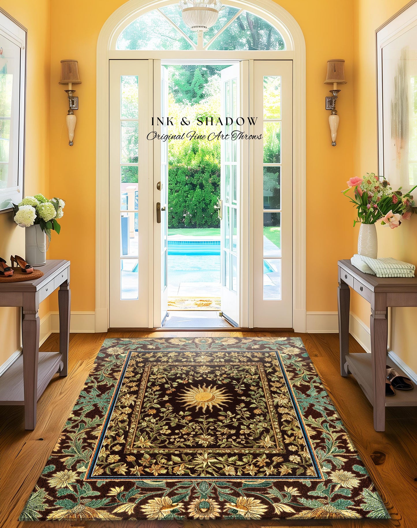 Boho Maximalist Sun Area Rug | Witchy Mystic Theme Rug Whimsical Celestial Tarot Aesthetic Astrology Inspired Spiritual Witchy Accent Rug