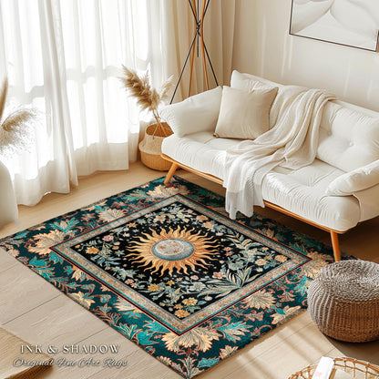 Enchanted Zodiac Mystic Accent Rug | Celestial Gothic Tarot Inspired Astrology Bohemian Sun and Moon Witchy Maximalist Dreamy Home Decor |