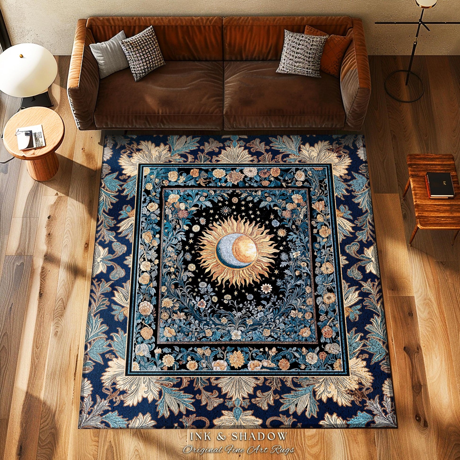 Lunar Energy Peaceful Bedroom Rug | Gothic Bohemian Astrology Mystic Whimsical Sun & Moon Maximalist Witchy Tarot Decor Celestial Accent Rug