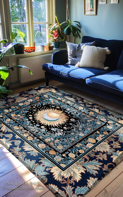 Lunar Energy Peaceful Bedroom Rug | Gothic Bohemian Astrology Mystic Whimsical Sun & Moon Maximalist Witchy Tarot Decor Celestial Accent Rug