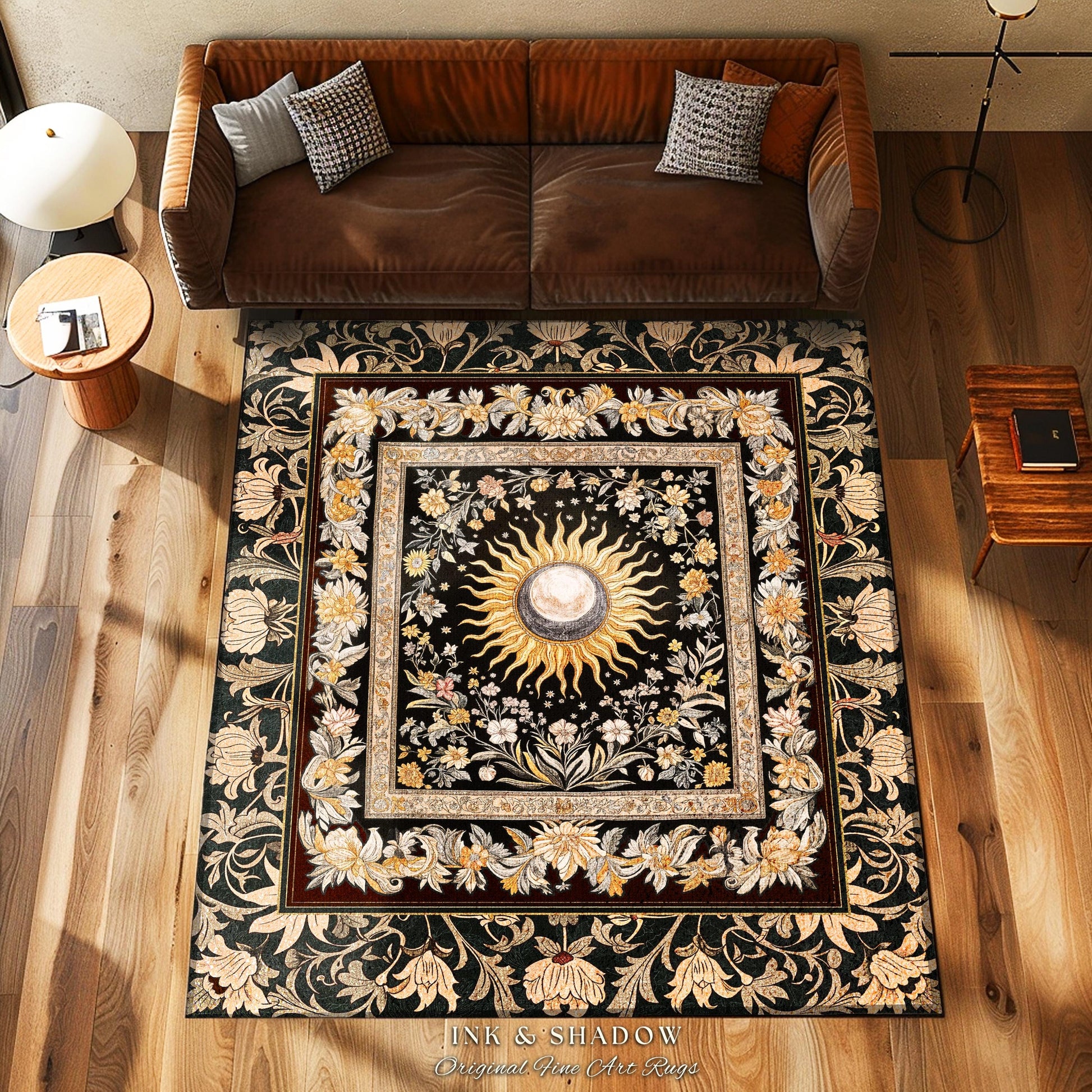 Divine Aesthetic Sun and Moon Rug | Magical Astrology Celestial Whimsigothic Boho Bedroom Decor Mystic Magic Maximalist Accent Rug Witchy |