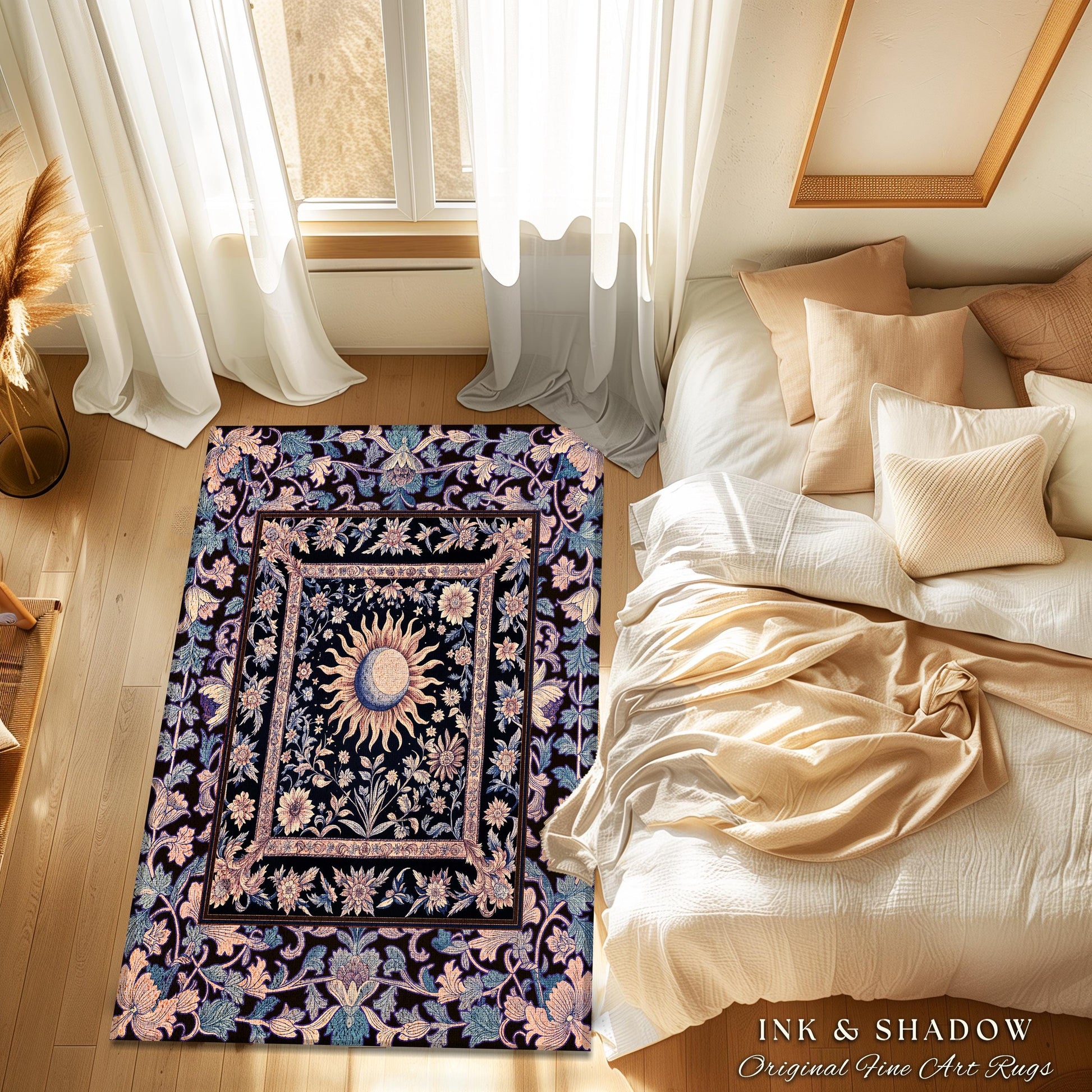 Pastel Whimsy Celestial Area Rug | Mystic Bohemian Celestial Witchy Home Decor Maximalist Gothic Sun and Moon Tarot Inspired Home Accent |