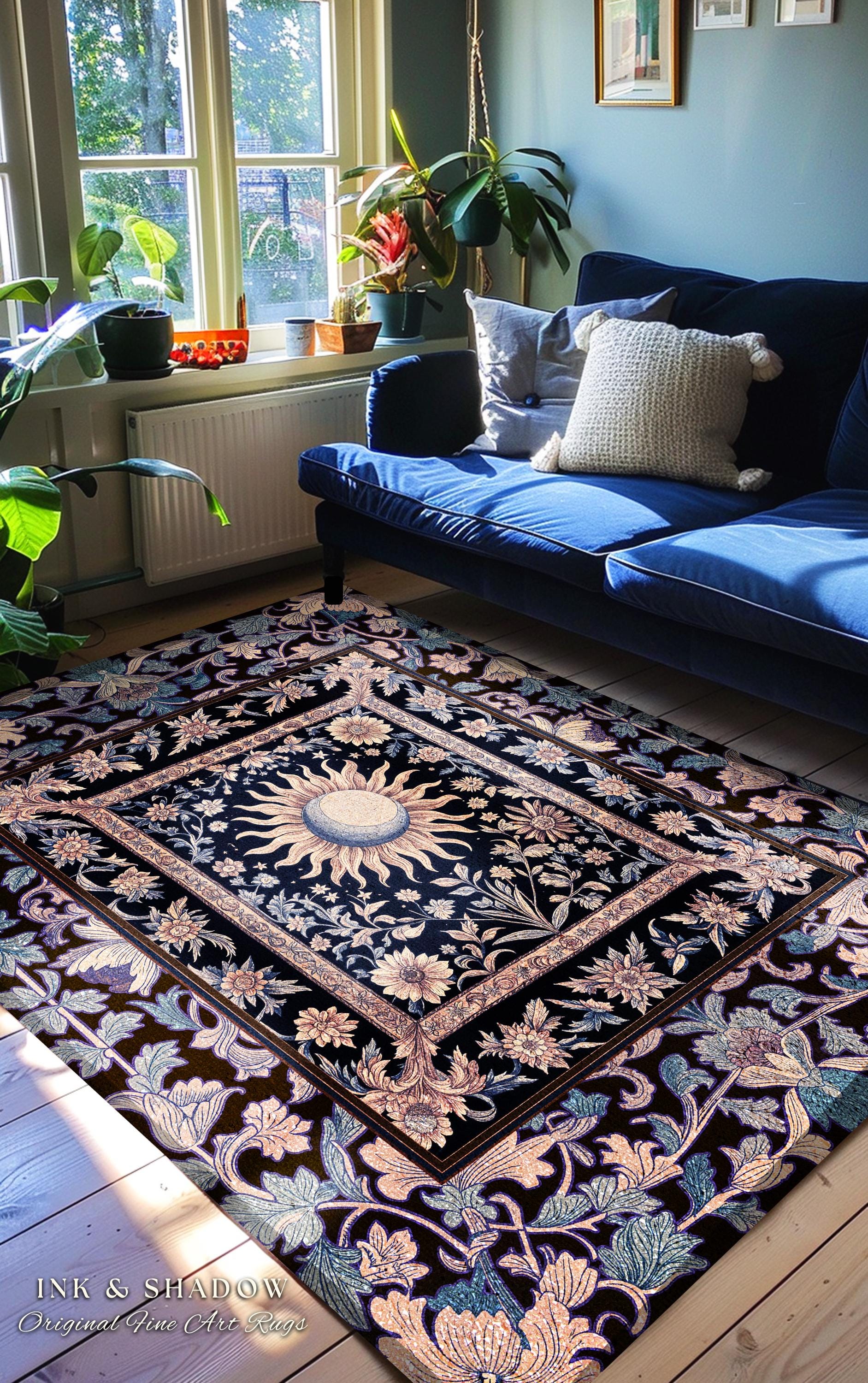 Pastel Whimsy Celestial Area Rug | Mystic Bohemian Celestial Witchy Home Decor Maximalist Gothic Sun and Moon Tarot Inspired Home Accent |