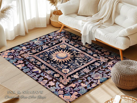 Pastel Whimsy Celestial Area Rug | Mystic Bohemian Celestial Witchy Home Decor Maximalist Gothic Sun and Moon Tarot Inspired Home Accent |