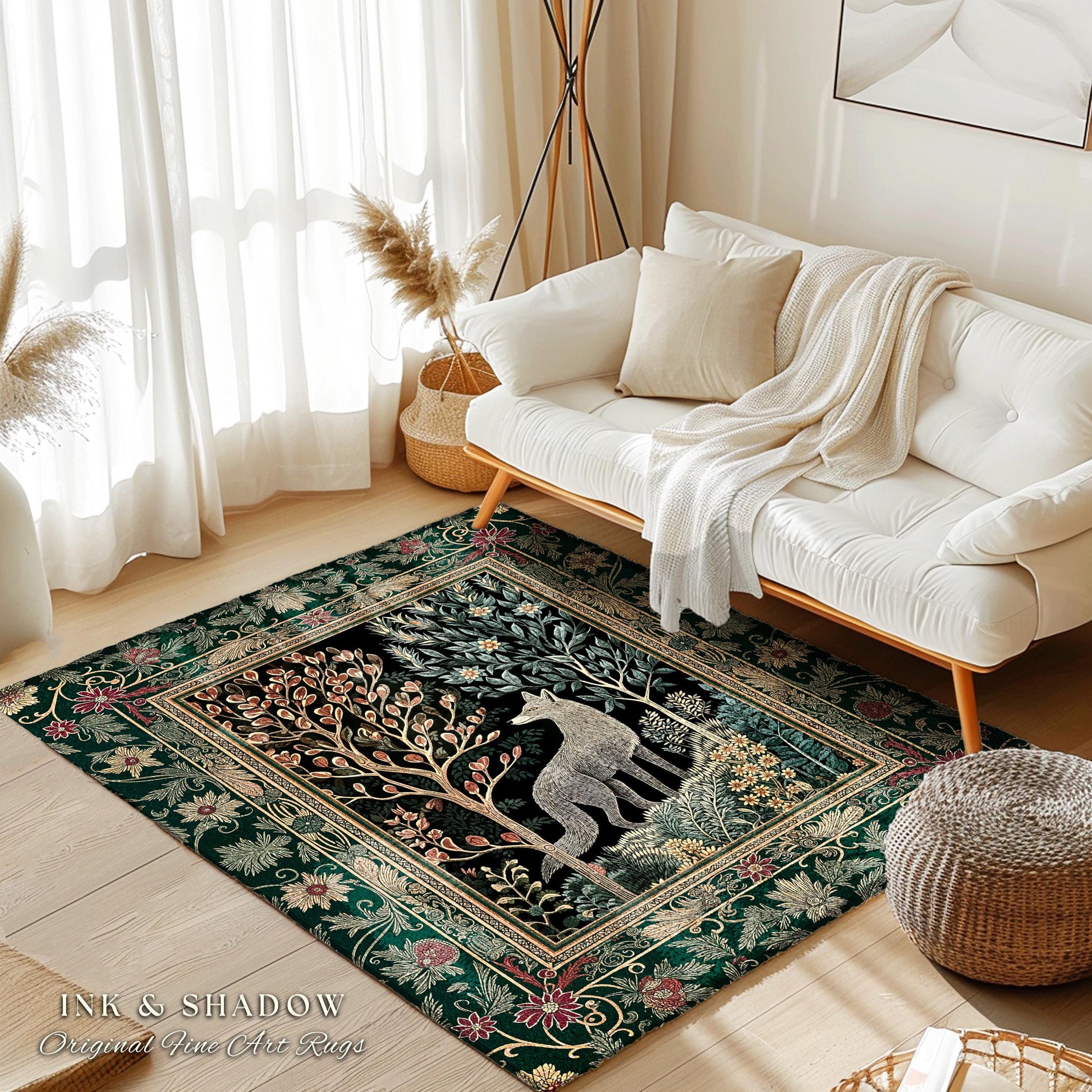 Danish Folk Art Forest Woodland Rug | Cozy Interiors Bohemian Elegance Scandinavian Aesthetic Bohemian Room Decor Magical Fairytale Folklore