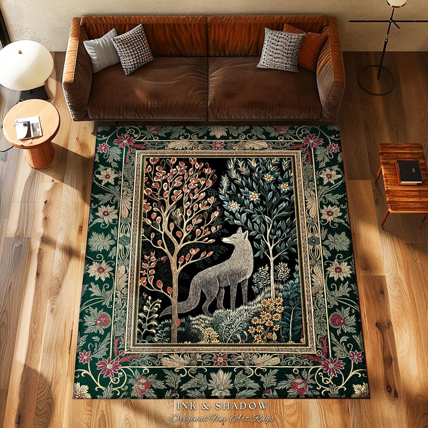 Danish Folk Art Forest Woodland Rug | Cozy Interiors Bohemian Elegance Scandinavian Aesthetic Bohemian Room Decor Magical Fairytale Folklore