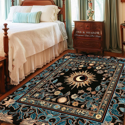 Mystic Moon Dark Academia Rug | Celestial Tarot Inspired Gothic Maximalist Bedroom Rug Whimsical Astrology Ethereal Witchy Home Decor